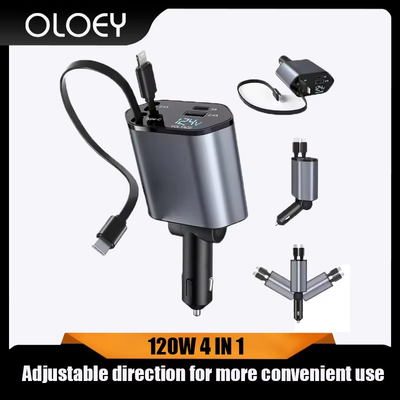 Tethering Cable Usb - 120W 4 in 1 retractable car