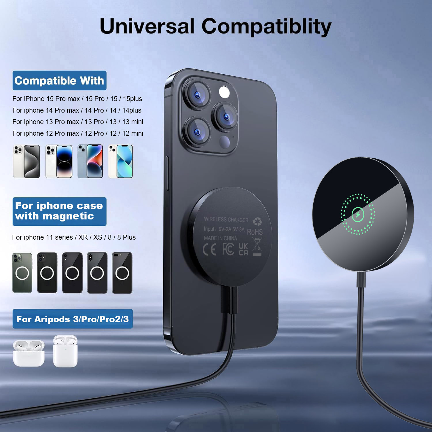 15W Magnetic Wireless Charger  - огляд і ціна Tethering Cable Usb