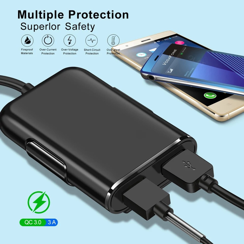 40W 4 Port USB Car Charger QC3 - огляд і ціна Tethering Cable Usb