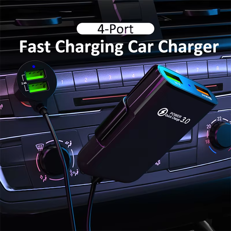 40W 4 Port USB Car Charger QC3 - огляд і ціна Tethering Cable Usb