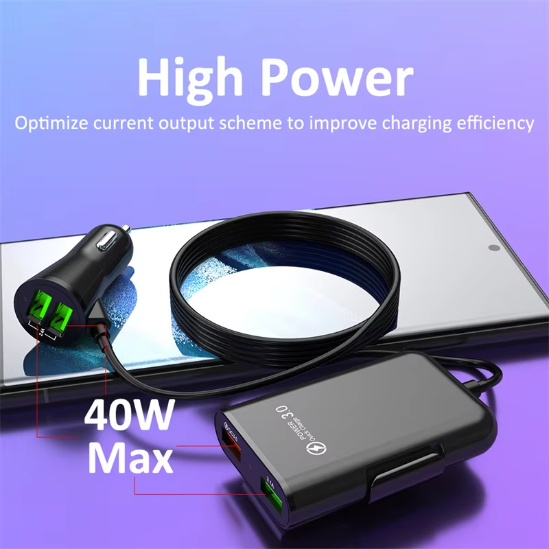 40W 4 Port USB Car Charger QC3 - огляд і ціна Tethering Cable Usb
