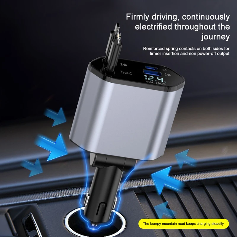 120W 4 in 1 retractable car ch - огляд і ціна Tethering Cable Usb